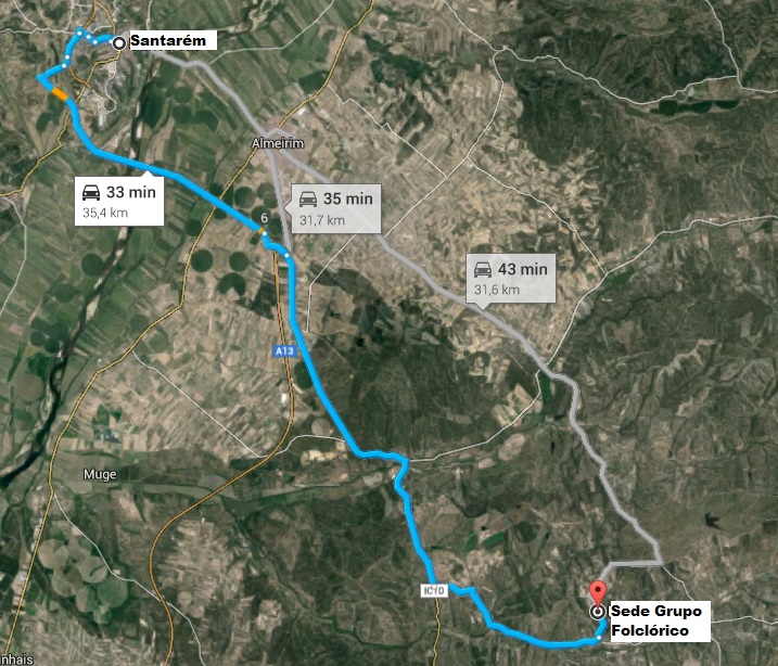 Trajecto recomendado a partir de Santarém - clique para abrir no maps